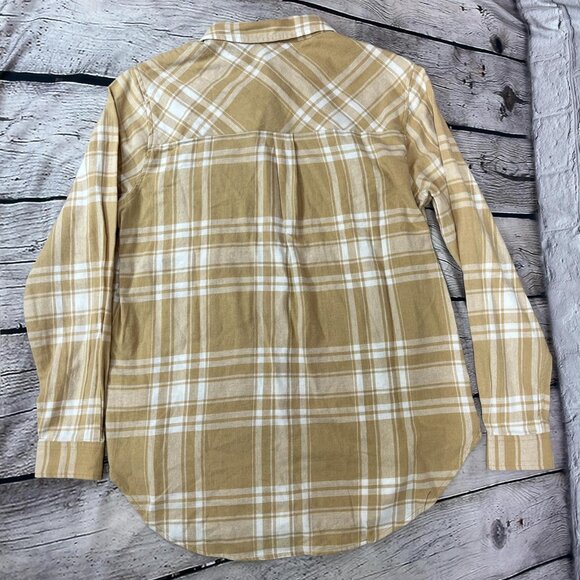 NWT Gap Tan Plaid Flannel Shirt 100% Cotton Size Small - Picture 2 of 6
